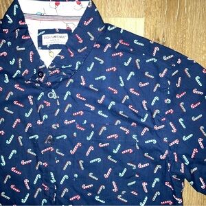 Men's Christmas Navy Blue Candy Cane Print Shirt Size Medium | Holidays
